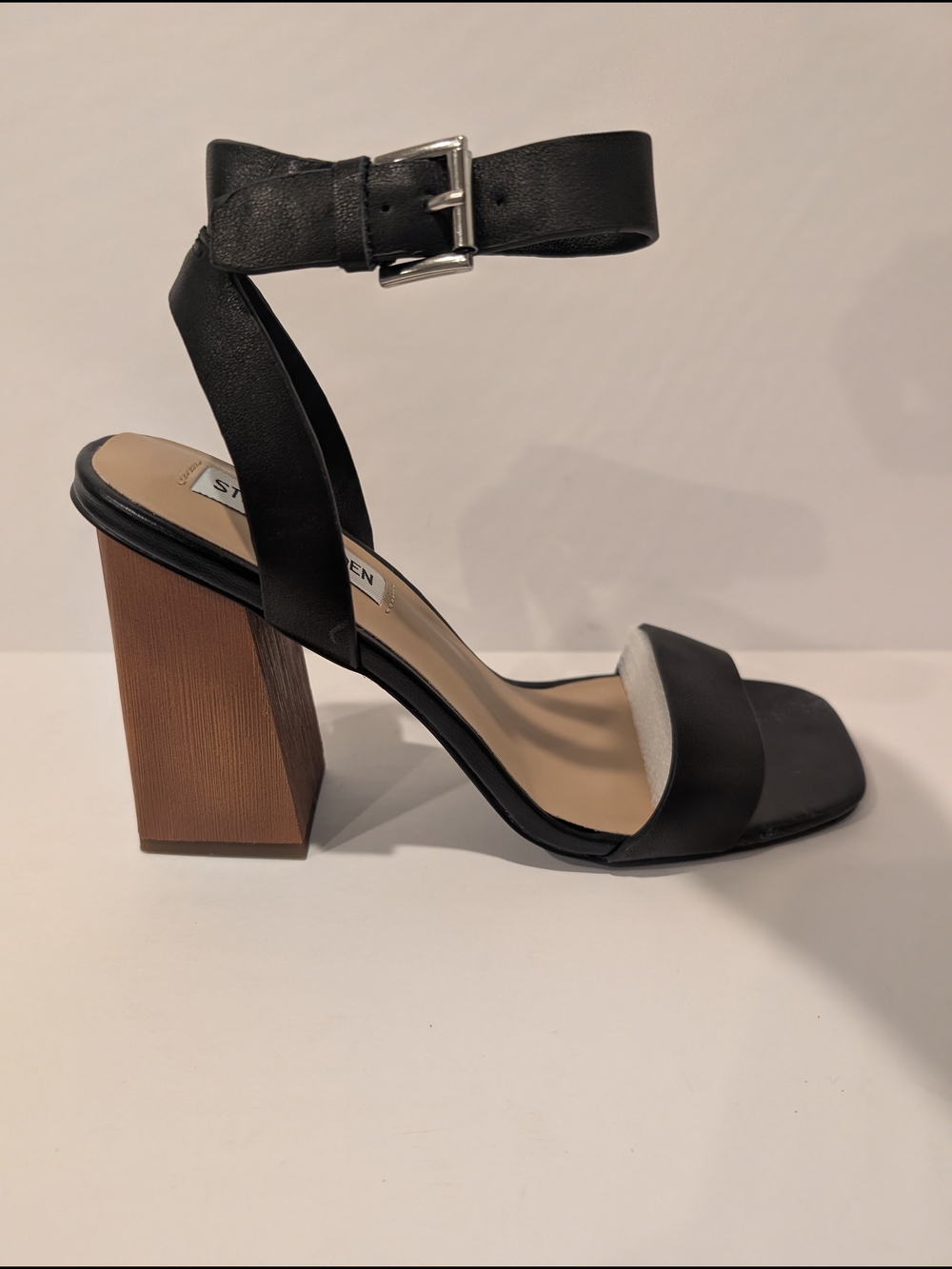Steve Madden Black Block Heel Ankle-Strap Sandals